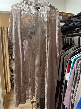 Guess Beige Open-Knit Crochet Cardigan